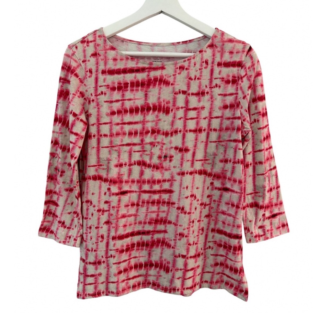 Majestic Filatures Pink Tie Dye Grid Cotton 3/4 Sleeve Tee Shirt Size 1 Small